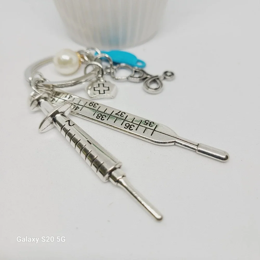 Nurse Keychain Syringe Thermometer Stethoscope Medical Charm‎ Gift for Doctor